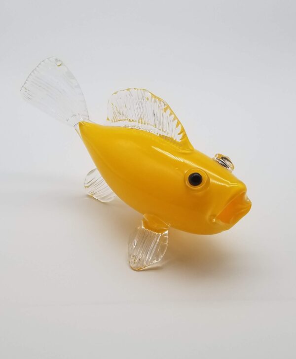 A yellow fish with a clear body and glass eyes.